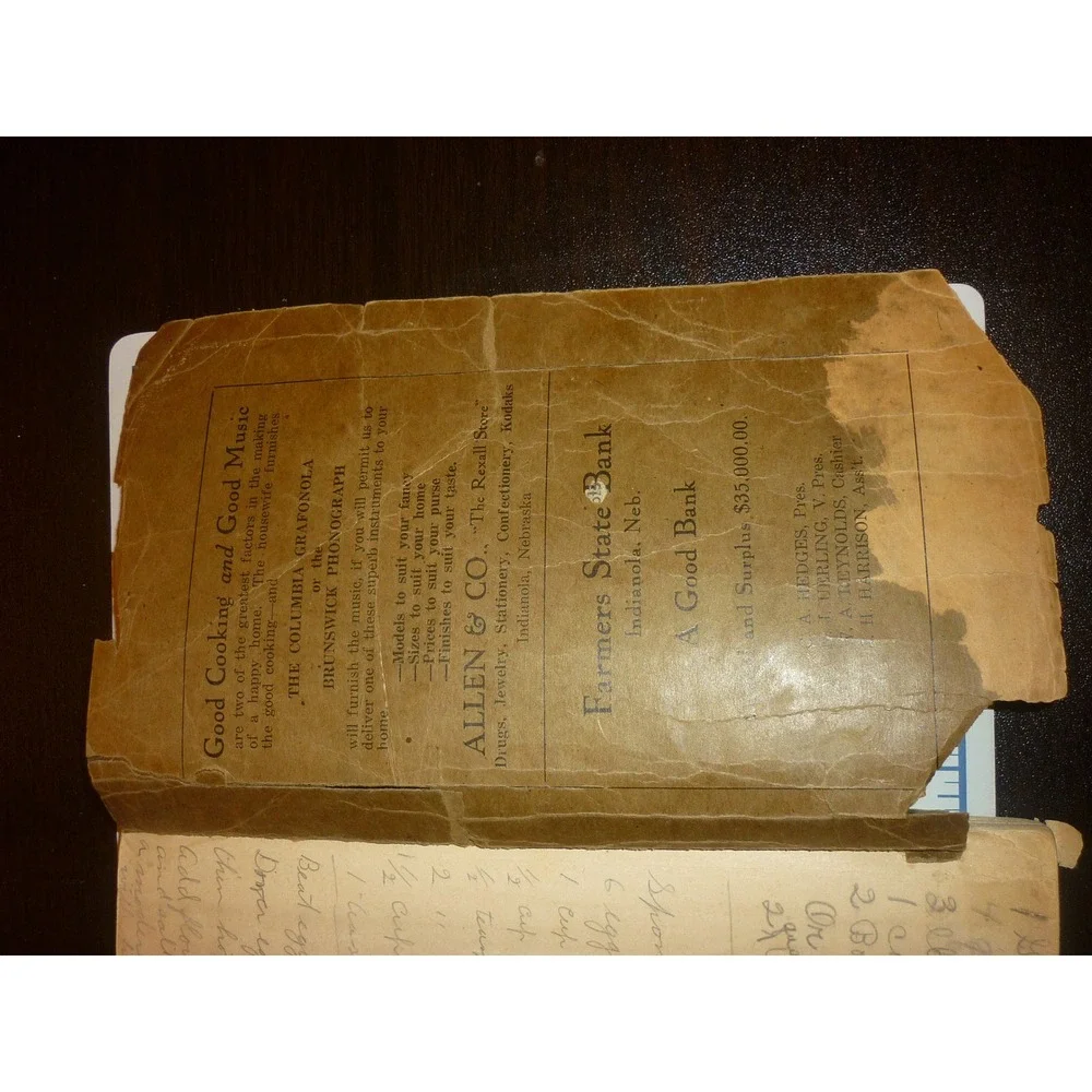 Antique Indianola Nebraska Cook Book Ladies Aid Christian Church  Recipes